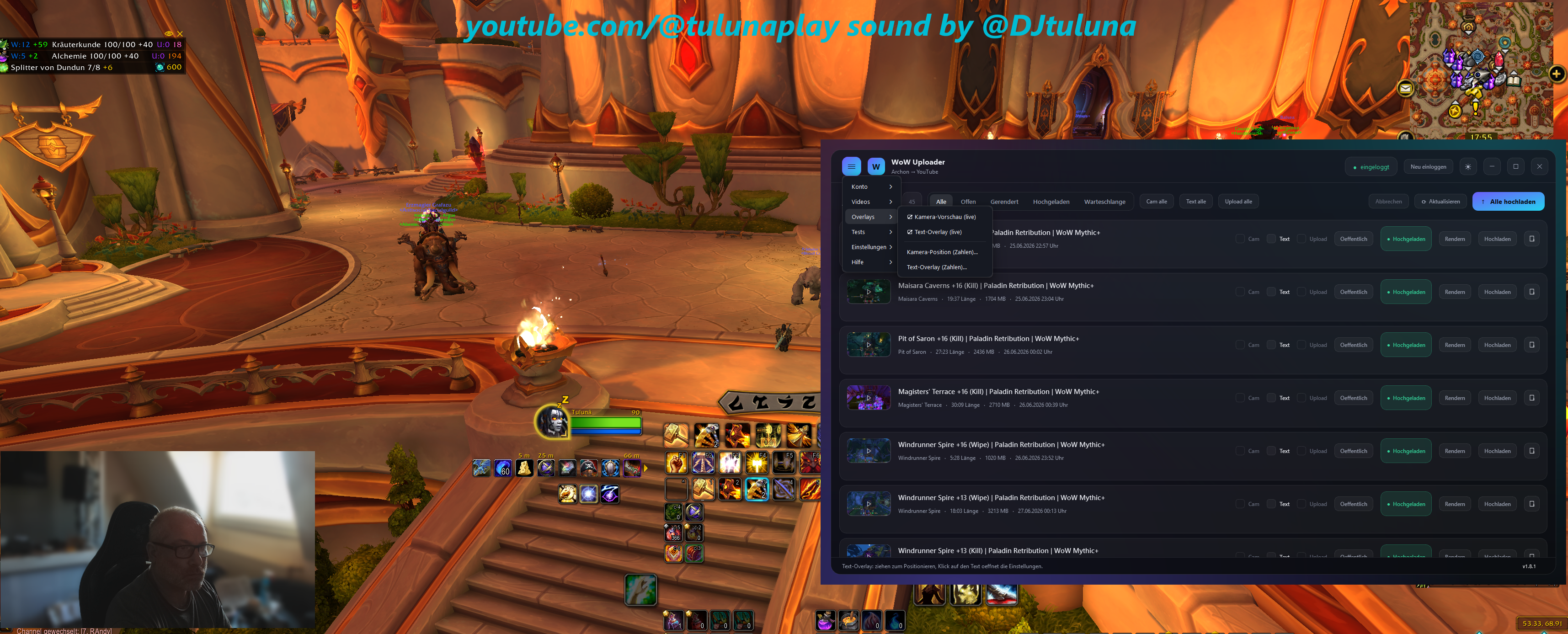 Fertiges Video: Kamera- und Text-Overlay auf der WoW-Aufnahme